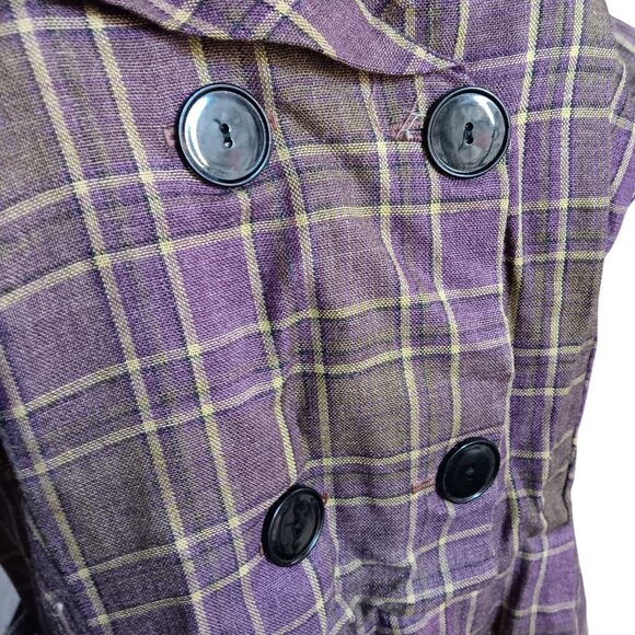 Vintage 14 Dress 1950's Plaid Double-Breasted Handmade 1of1 MCM Purple/Gold - Picture 5 of 7